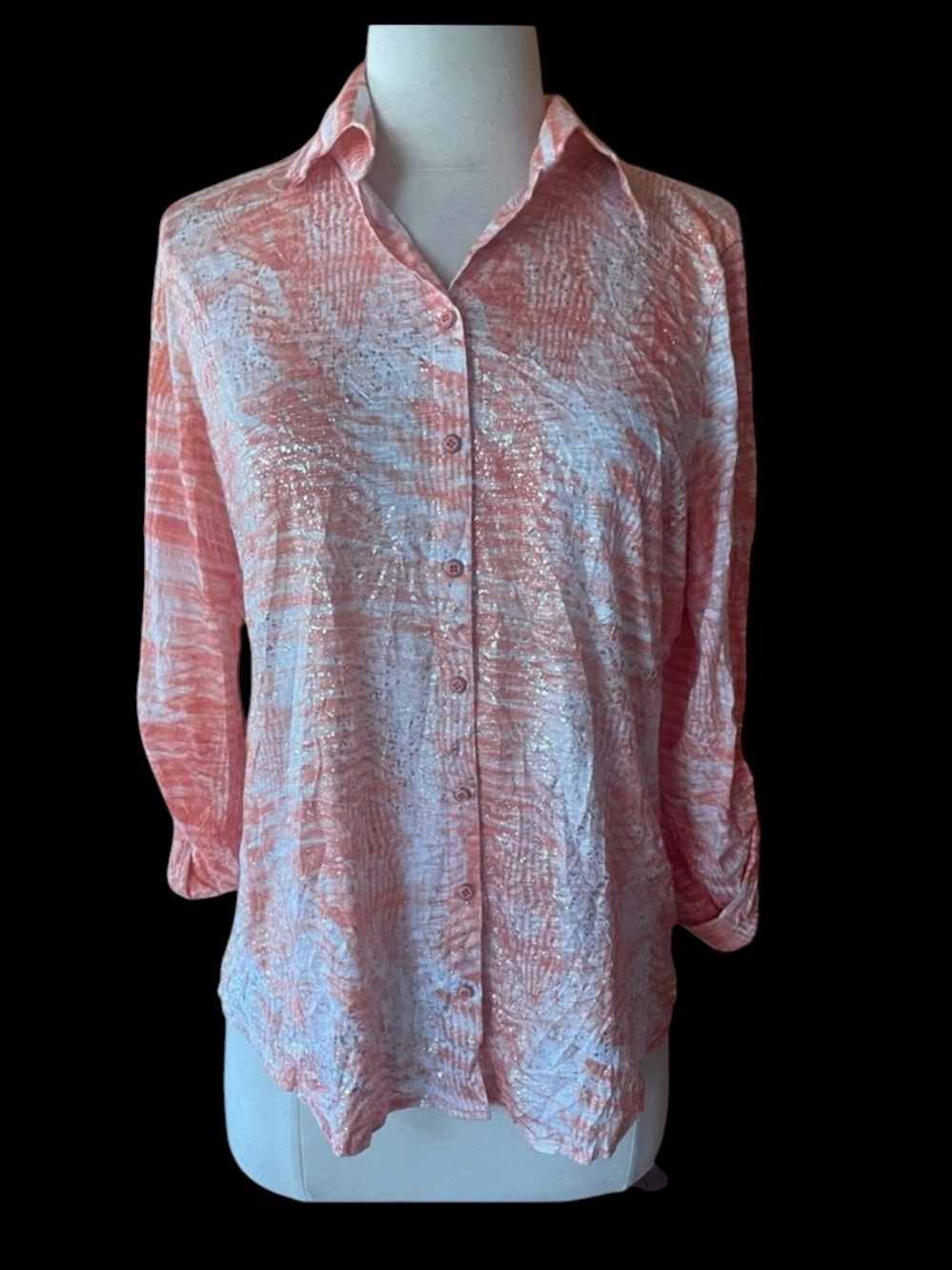 David Cline Orange & Gray Speckled Snap Down Crinkle Shirt‎